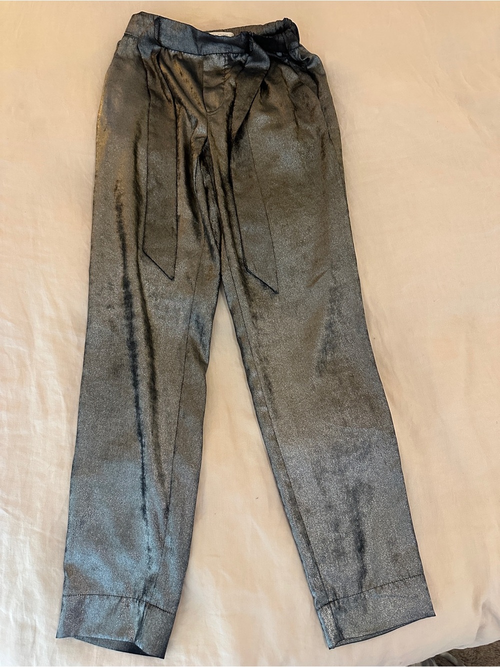 Brochu Walker Metallic Gray Tie-Waist Dress Pants